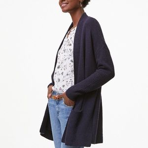 Loft pointelle open cardigan in fresh navy heather
